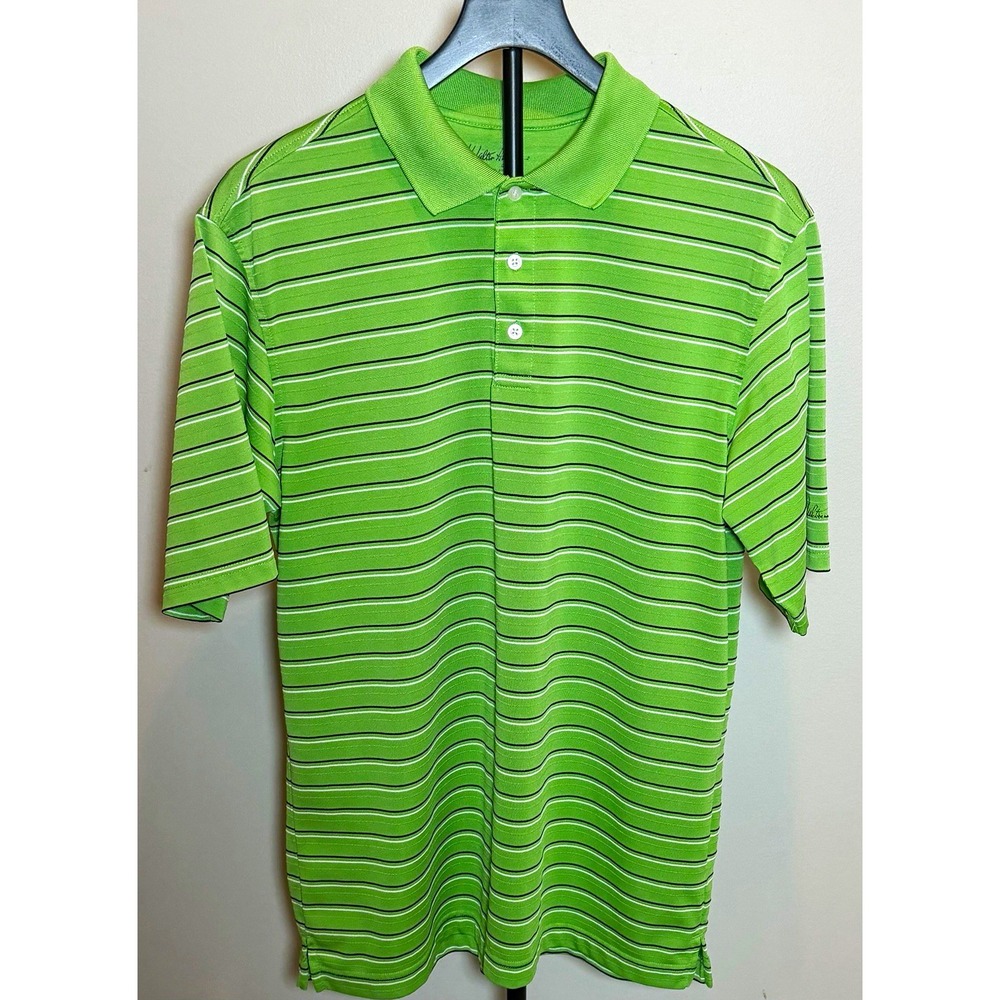 Walter Hagen Green Striped Polo Shirt Men's M Short Sleeve Polyester Golf Logo